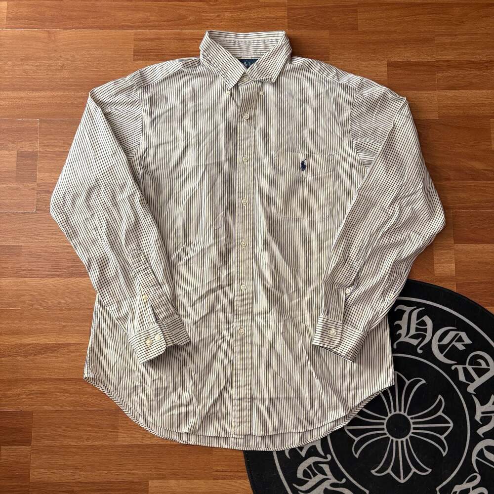 Ralph Lauren Classic Fit Long Sleeve Button-Down Shirt in Yellow and Blue Stripe